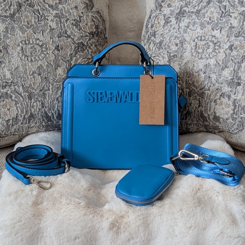 🌷NWT's Steve Madden Blue Bevelyn Satchel Handbag Bag